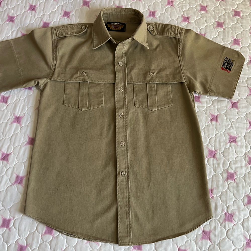 VTG Harley-Davidson Owners Group HOG Khaki Utility Shirt with Logo Embroidery M